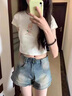 慕瑤雨美式高街辣妹水洗藍(lán)色牛仔短褲女小個(gè)子夏季做舊熱褲彈力a字短褲 水洗藍(lán) XS 85斤以下 曬單實(shí)拍圖