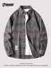 POUM格子襯衫外套男士秋冬款長(cháng)袖休閑襯衣男裝潮牌2108灰色2XL 曬單實(shí)拍圖