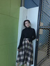 閃動(dòng)少女（SHANDONGSHAONV）毛呢格子半身裙女秋冬新款寬松復古英倫風(fēng)中長(cháng)款高臀a字長(cháng)裙 卡其色 S 曬單實(shí)拍圖