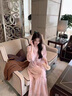 衣典零一（LEDIALYI）粉色碎花長袖連衣裙女2024春秋季法式高級感氣質(zhì)海邊度假沙灘長裙 粉色 S （建議105斤內(nèi)） 曬單實拍圖
