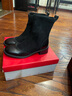 Bata瘦瘦靴女冬季新款通勤粗跟百搭布洛克時(shí)尚短筒靴49056DD4 黑色-絨里 38 曬單實(shí)拍圖