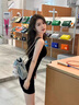 涵依婷黑色修身吊帶裙女新款中長(cháng)款打底裙緊身包臀連衣裙外穿法式氣質(zhì)裙 黑色 L 曬單實(shí)拍圖