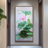 彩象 新中式純手繪油畫荷花蓮花九魚(yú)圖入戶玄關(guān)走廊過(guò)道客廳裝飾畫 黑色/環(huán)?？?單幅40*80 曬單實(shí)拍圖