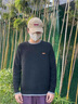 京西藍(lán)靛日系假兩件元寶針套頭毛衣男寬松大碼圓領(lǐng)針織衫7針上衣2024春秋 黑色 L 體重120-135斤 曬單實拍圖