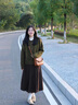 韓璐嬌（hanlujiao）連衣裙女裝2024秋冬季新款時(shí)尚顯瘦輕熟風(fēng)鹽系小個(gè)子穿搭套裝裙子 綠色開(kāi)衫+打底衫+棕色裙子 M【建議96-108斤】 曬單實(shí)拍圖