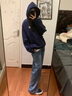 FOX.G女士衛衣男連帽女裝秋季外套春秋款男裝衣服長(cháng)袖t恤運動(dòng)服情侶裝 寬松連帽情侶衛衣藏青色 M 【建議115斤以?xún)取?曬單實(shí)拍圖