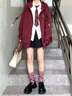 LPOX美式學院風連帽外套女春秋2025新款韓版運動休閑oversize開衫衛(wèi)衣 酒紅色[春秋薄款] S 60-85斤 曬單實拍圖