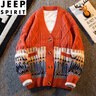 JEEP SPIRIT 日系復(fù)古拼接菱格V領(lǐng)開(kāi)衫毛衣男寬松痞帥潮流休閑針織衫外套 紅色 2XL 曬單實(shí)拍圖