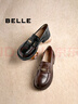 百麗（Belle）元寶樂(lè )福鞋女2025秋新棕色英倫粗跟小皮鞋單鞋D2S1DCA5預售 黑色-寬版 40 (250mm) 曬單實(shí)拍圖