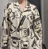 瑜尚臻品 女士睡衣春秋質(zhì)感長(cháng)袖開(kāi)衫翻領(lǐng)可愛(ài)家居服秋天可外穿學(xué)生套裝 漫畫(huà)熊 均碼（100-120斤） 曬單實(shí)拍圖