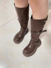 百麗弋沅棕色復古英倫風(fēng)粗跟厚底長(cháng)筒靴女2025秋冬新款長(cháng)靴高筒顯瘦騎士靴 棕色升級款 37 (235mm) 曬單實(shí)拍圖