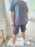 VeniMasee男士睡衣純棉夏天薄款短袖短褲家居服套裝寬松大碼休閑運動(dòng)居家服 深灰套裝 XL -建議體重140-170斤 曬單實(shí)拍圖