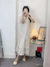 RUIQIUER連衣裙女夏季新款女裝法式氣質(zhì)小香風(fēng)v領(lǐng)收腰顯瘦小個(gè)子裙子夏天 米色連衣裙 M 曬單實(shí)拍圖
