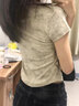 美式復古扎染蝴蝶短袖t恤女夏季設計感小眾收腰修身短款正肩上衣 卡其色 M 曬單實拍圖