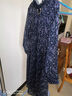 亦朵長(cháng)袖印花連衣裙顯瘦百搭雪紡連衣裙秋時(shí)尚中長(cháng)款收腰 藏青色 M 曬單實(shí)拍圖