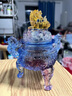 廣贊萊狻猊水晶琉璃祥獅盤(pán)香爐擺件家用室內茶室古典中式香薰爐大號香爐 琉璃祥獅爐【幻藍】 曬單實(shí)拍圖