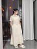 與欣連衣裙子夏天女裝2024新品韓系氣質(zhì)高級收腰顯瘦polo領(lǐng)工裝中長(cháng)裙 米杏色 均碼（可備注碼數） 曬單實(shí)拍圖