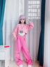 魅樂凱女童爵士舞演出服女生嘻哈jazz套裝女孩洋氣露臍服裝少兒街舞潮服 粉色字母上衣+背心+粉褲 130 （尺碼標(biāo)準(zhǔn)） 曬單實拍圖