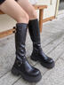 鉑吶苓長(cháng)筒靴女秋冬馬丁靴復古英倫風(fēng)長(cháng)靴粗跟厚底增高小個(gè)子高筒騎士靴 粗跟長(cháng)筒靴【黑色】 37 曬單實(shí)拍圖