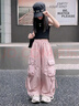 工裝褲女童春秋2025新款兒童韓系潮酷穿搭夏裝套裝女大童褲子童裝 單件-粉色褲子 140 曬單實(shí)拍圖
