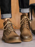公牛世家馬丁靴男秋冬季休閑短靴皮鞋子男士復古工裝靴加絨加厚東北靴棉鞋 棕色 41 曬單實(shí)拍圖