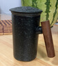 古石尊 創意馬克杯過濾陶瓷茶杯辦公室茶水分離泡茶杯帶蓋杯子大容量水杯個人杯木手把個性定制 木手把 -青石釉 曬單實拍圖