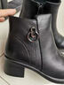 蜘蛛王女士真皮短靴冬季新款一體跟不累腳媽媽棉鞋頭層牛皮粗高跟女靴子 黑色 38 曬單實(shí)拍圖