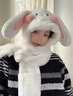 viney圍巾女冬季2025款毛絨兔子耳朵帽子手套一體帽三件套加厚保暖圍脖 白色-高端禮盒裝 曬單實(shí)拍圖