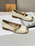 達芙妮（DAPHNE）瑪麗珍女鞋2024春季新款配裙子拼色平跟豆豆鞋一腳蹬淺口單鞋女 米白色 35 標準尺碼 曬單實(shí)拍圖