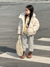 雅鹿2025新款兒童女童羽絨服短款女寶女孩子大童洋氣冬季加厚外套 米白 120 cm 曬單實拍圖