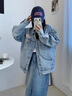 QGF水洗牛仔外套女春秋季新款美式復古棒球服夾克女裝寬松休閑上衣服 淺藍色 M 曬單實(shí)拍圖