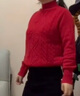 珍貝【售完無補】加厚純羊絨衫女秋冬新款高領(lǐng)絞花純色針織衫保暖毛衣 熱情紅 M M/(100碼) 曬單實拍圖