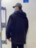 京西藍(lán)靛秋冬新款羊羔絨外套男寬松大碼加絨加厚連帽牛仔棉服痞帥工裝棉衣 黑色 L 體重120至140斤 曬單實(shí)拍圖