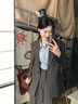 達佳詩(shī)灰色正裝西裝套裝女大學(xué)生答辯面試職業(yè)西服外套女士高級感職業(yè)裝 灰色西裝外套+灰色褲子 【一套送腰帶】 M 適合105-115斤可穿，正碼正拍 曬單實(shí)拍圖