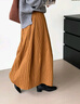 蘑菇同學(xué)大碼絎線(xiàn)保暖半身裙女秋冬文藝燈籠裙胖mm花苞裙中長(cháng)款a字傘裙子 深黃色 L 建議115-130斤 曬單實(shí)拍圖