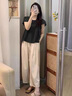 恒源祥復古薄款亞麻闊腿褲女夏季高腰垂墜感顯瘦休閑褲寬松百搭棉麻長褲 麻本色 L 【115-130斤】 曬單實拍圖