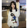 衣品元純棉卡通人物印花長(cháng)袖t恤女2025春秋季趣味寬松時(shí)尚百搭圓領(lǐng)上衣 白色 XL （105-120斤） 曬單實(shí)拍圖
