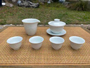 季慕家景德鎮(zhèn)陶瓷影青白瓷浮雕山水三才蓋碗茶具家用中式喝茶碗品茗套裝 魚躍龍門茶具 曬單實(shí)拍圖