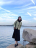 韓璐嬌（hanlujiao）秋冬連衣裙女裝2024新款小香風(fēng)綠色短款外套法式打底中長裙子套裝 外套+連衣裙 M 曬單實拍圖