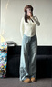 美麗衣櫥（BEAUTIFUL WARDROBE）高腰水洗復古牛仔褲女款秋季寬松舒適闊腿褲女休閑百搭長(cháng)褲子女 曬單實(shí)拍圖