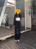 魯雅爾美式黑色牛仔褲女春秋百搭直筒寬松垂感顯瘦潮流小眾闊腿拖地褲子 黑色 M 曬單實(shí)拍圖