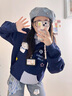 棉致慵懶chic格紋拼接假兩件連帽衛(wèi)衣女秋冬新款潮流寬松韓系外套加絨 藏青色【607常規(guī)高品質】 M 100-120斤 曬單實拍圖