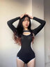 暄琰 辣妹風(fēng)泳衣女2025連體長(cháng)袖高級感沖浪服遮肚顯瘦性感泡溫泉泳裝 黑色 均碼 【80-110斤】 曬單實(shí)拍圖