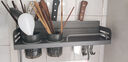 田園沐歌廚房置物架免打孔墻壁壁掛式筷子刀架調味料品罐盒油鹽醬醋收納架 槍灰色多功能調料架 40cm【雙杯】3刀槽6掛鉤 曬單實(shí)拍圖