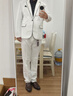 吉普（JEEP）輕奢主持人服裝男舞臺(tái)歌手演出服西服套裝晚會(huì)年會(huì)大碼司儀禮服男 白色 【外套+褲子+領(lǐng)結(jié) 185/96A 曬單實(shí)拍圖