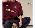 迪伽達美式復古潮流短袖t恤男春夏季高街純棉圓領(lǐng)寬松百搭休閑半袖上衣 AKCM-K190酒紅色 2XL 曬單實拍圖