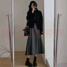 歐迪惠法式連衣裙女裝2025年秋季新款衣服套裝毛呢外套女秋冬小香風(fēng)裙子 黑色毛呢外套+灰色裙+打底衫 S 【80-95斤】 曬單實(shí)拍圖