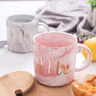 流顏 馬克杯陶瓷杯歐式大理石紋杯子ins文藝咖啡杯情侶杯早餐杯牛奶杯生日禮物 【直口款】灰色Mr-含勺 曬單實(shí)拍圖