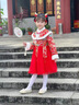 A 21 FUNB漢服女童冬季女寶蛇年拜年服新年童裝女連衣裙兒童過年喜慶唐裝 2217紅色+帶珠云肩 +紅色發(fā) 加絨 120 適合體重【35-40】斤 曬單實(shí)拍圖