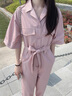 衣典零一（LEDIALYI）連體褲子女夏季2025年新款氣質(zhì)套裝高級感夏天時(shí)尚薄款顯瘦工裝褲 粉色 S （建議96-110斤） 曬單實(shí)拍圖